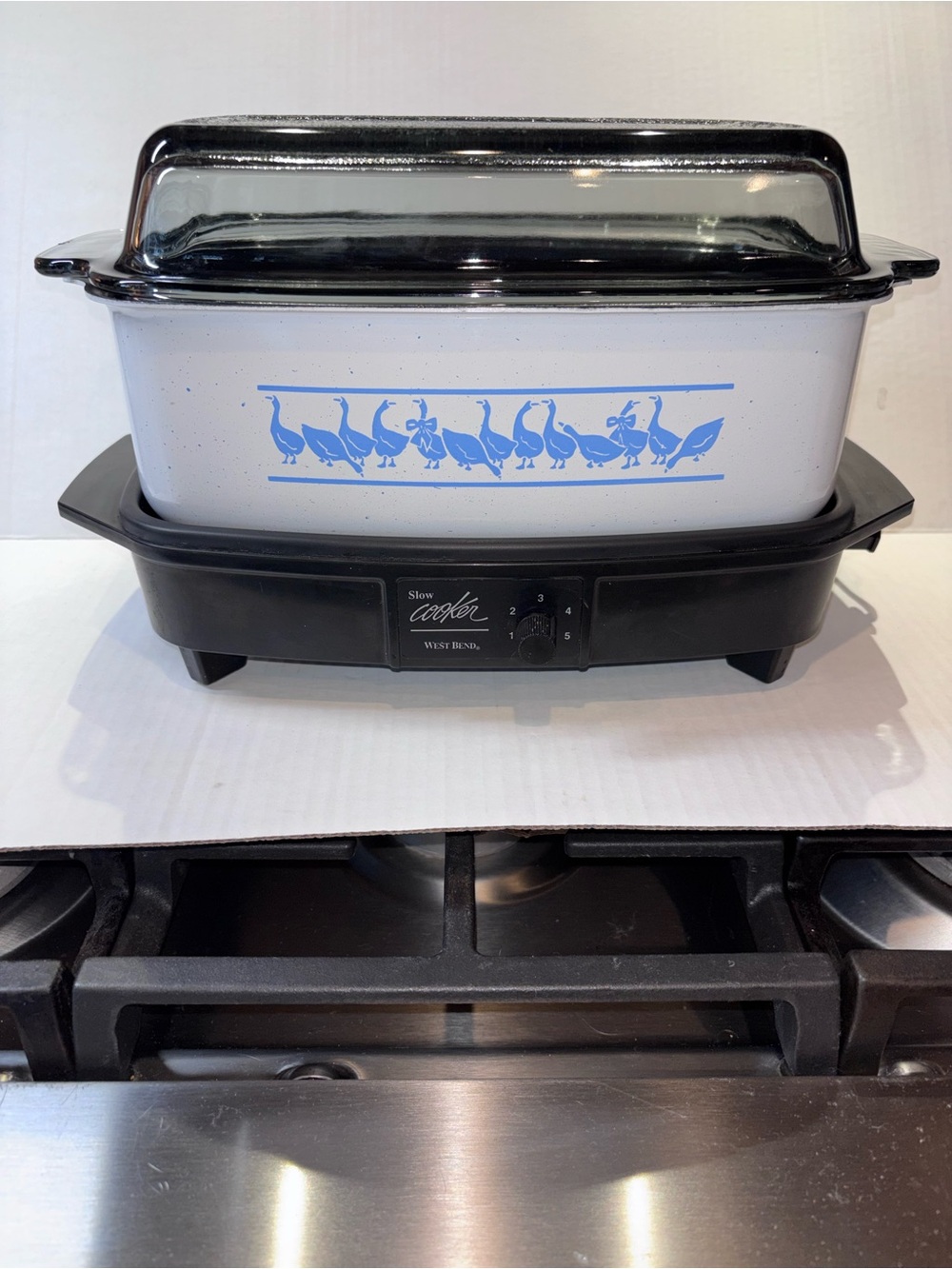 Slow Cooker with White and Blue Goose Design vintage works